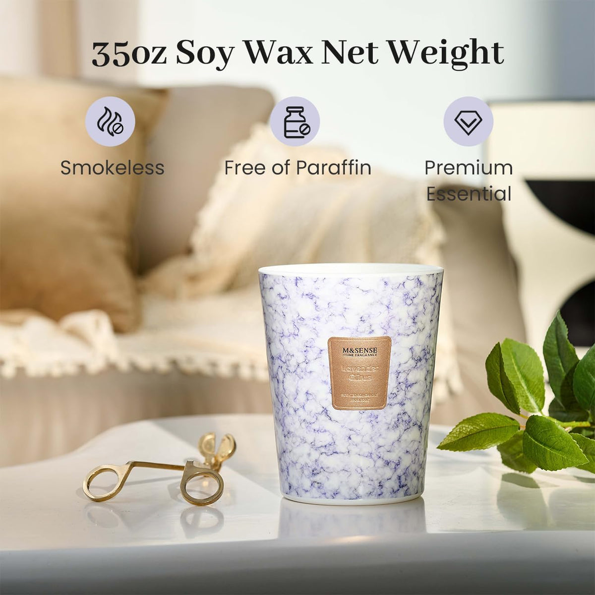 M&SENSE LavenderCitrus Scented Candles for Home, 3-Wick Highly Scented Jar Candles, Extra Large Candle 35 Oz 150 Hours Long Lasting Burning, Relaxing Aromatherapy Candle for Stress Relief, Meditation