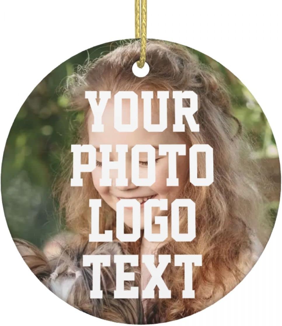 Custom Unique Photo Christmas Ornaments Personalized Family Xmas Tree Ornament with Your Picture and Text 2022 Round Ornament, Decoration Gift (Round)