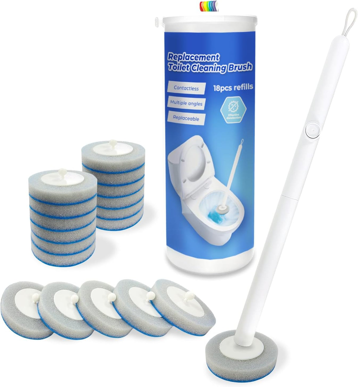 Disposable Toilet Brush&Holder with 18pcs Refills Pads, Toilet Cleaning Kit System,Toilet Bowl Cleaner Wand Holder and Set (1 Wand+1 Caddy+18 Refills)