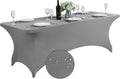 SuperO Waterproof Spandex Table Cover for 8FT Table Universal Fitted Stretch Tablecloth for Party, Banquet, Wedding and Events-Gray