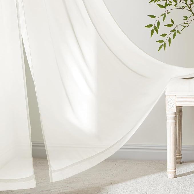 MIULEE Ivory Sheer Curtains 96 Inches Long 4 Panels 54 x 96 Inches | Light - Image 6
