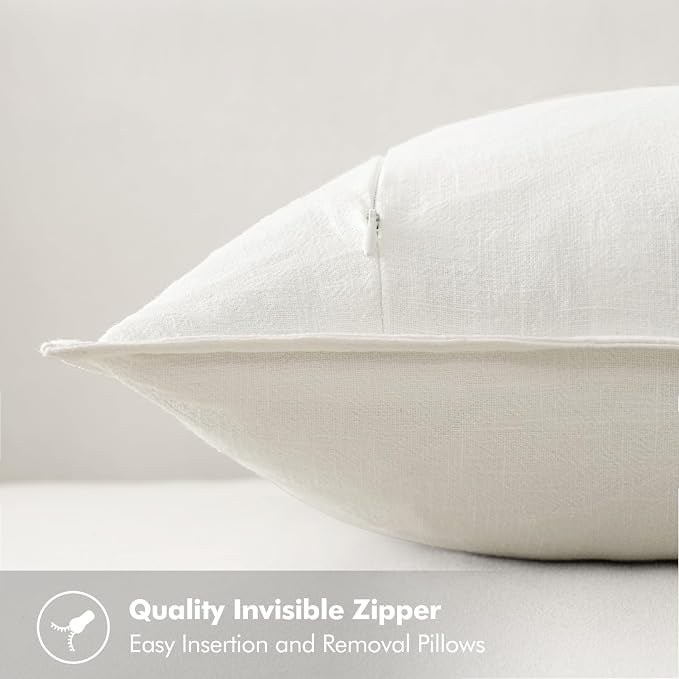 MIULEE Decorative Linen Pillow Covers 16x16 Inch Cream White | Boho Farmhouse​ - Image 3