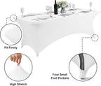 SuperO Waterproof Spandex Table Cover for 4FT Table Universal Fitted Stretch Tablecloth for Party, Banquet, Wedding and Events-White