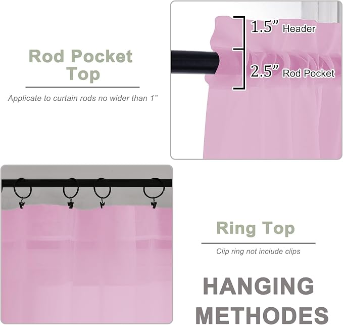 Sheer Curtains 84 Inches Long 2 Panels Set, Sheer Pink Curtains - Image 4