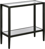 Henn&Hart 24" Wide Rectangular Side Table with Glass Shelf in Blackened Bronze, Table for Living Room, Bedroom