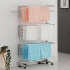 Foldable Laundry Drying Rack with Wheels - 48 Drying Rods, Heavy Duty, Movable, Perfect for Clothes, Duvet, Socks, Bed Linen, Sheets, 6 Wings