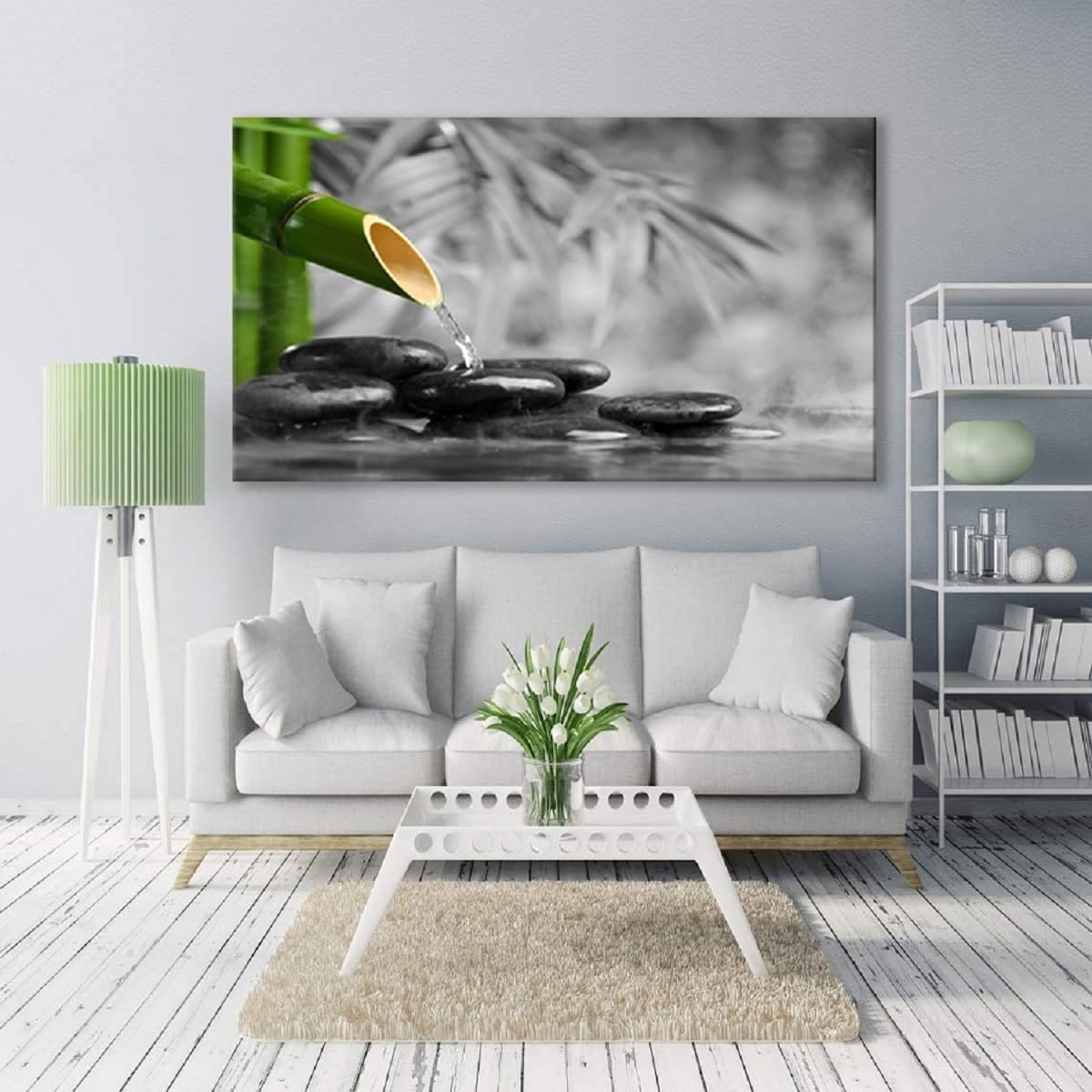 Yxbhhym Black and White Zen Canvas Wall Art Green Room Décor Stone Meditation Painting Zen Poster Prints Large Pictures for Living Room Wall Decoration Office Bedroom Wall Décor Framed Art