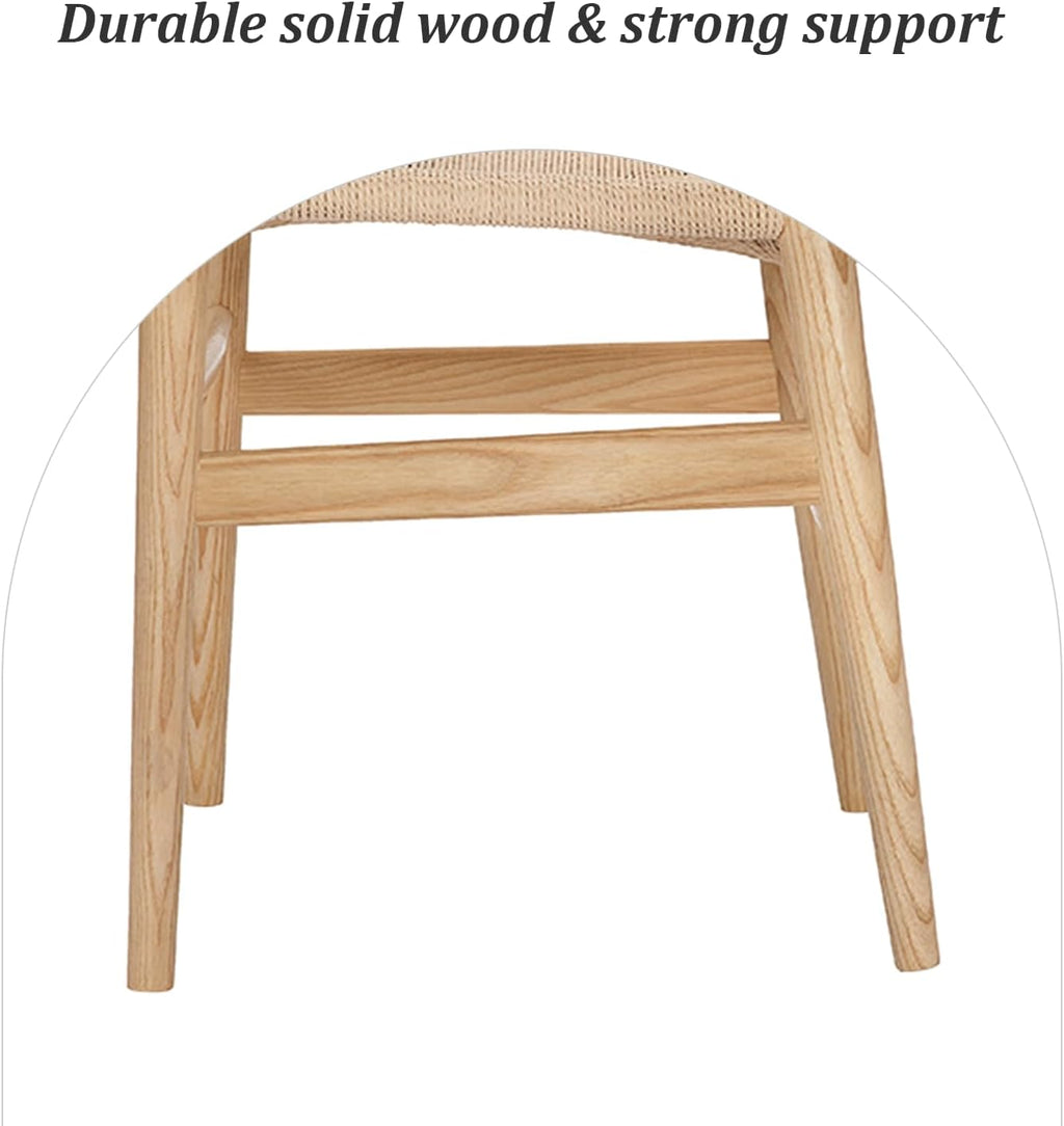 Wishbone Chair Natural Solid Wood Dining Chair/Hans Wegner Y Chair Rattan and Wood Accent Armrest Chairs - Ash Wood Chairs Set of 4 (Ash Wood + Natural Color)