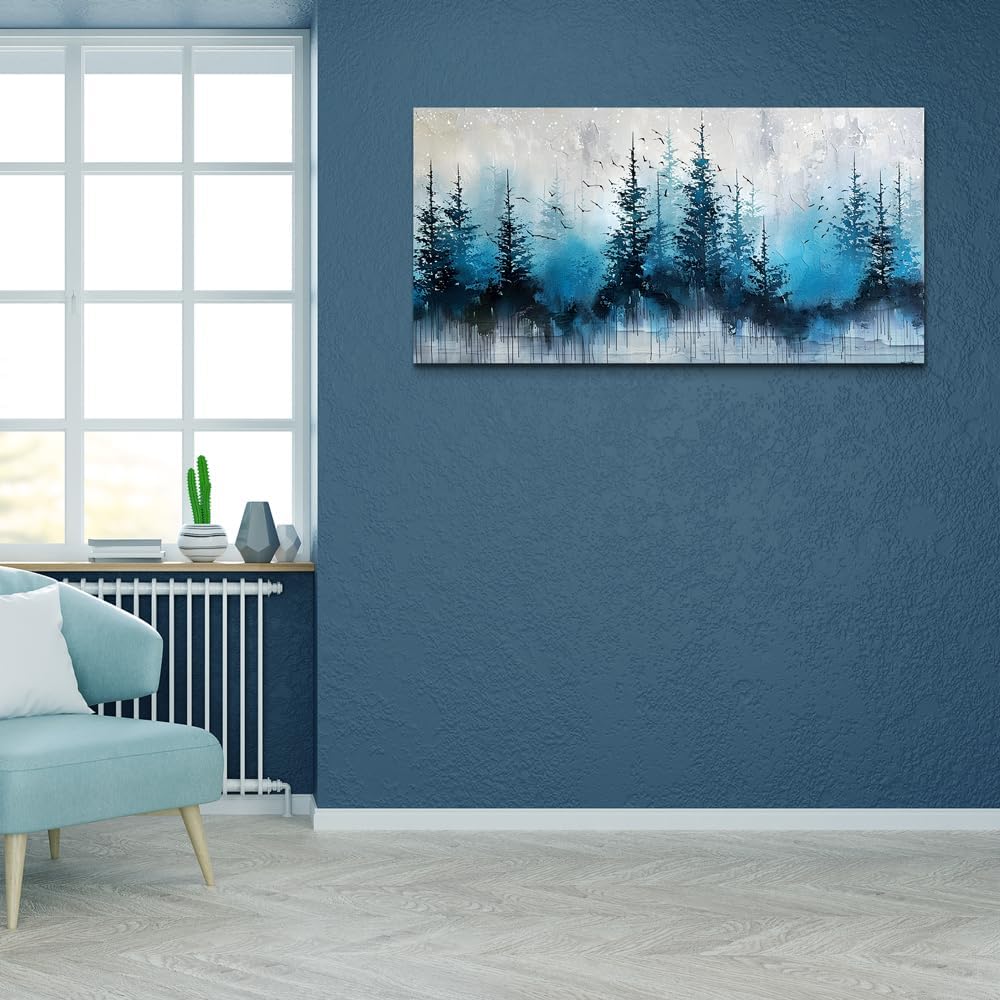 hyidecorart Framed Wall Art For Living Room Wall Decor For Office Misty Forest Trees Pictures Scenery Abstract Wall Painting Artwork Bedroom Decoration Canvas Prints Art Home Room Posters Hang Easy