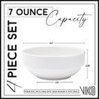 Vikko Small 7 Ounce White Bowl, Set of 4 White Dessert Bowls, Fine Porcelain, Stackable Small Snack Bowl, Dishwasher Safe