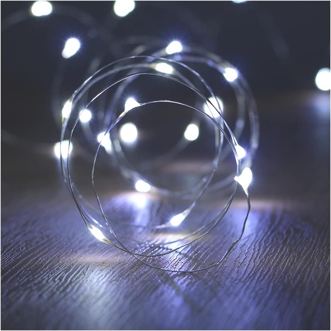 XINKAITE 30 Micro LEDs on 10Feet/3M Fairy Silver Wire Battery Operated String Lights for Wedding Party Christmas Table Decorations, Cold White