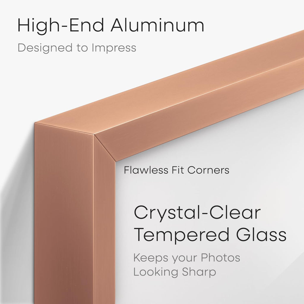 Homeforia 14x14 Picture Frame Rose Gold, High End Metal 14 x 14 Square Poster Frame with Mat 12 x 12 Photo, 14x14 Frame Matted to 12x12 Print, 14by14 Hanging Frames, Tempered Glass, Wall Kit, Set of 1
