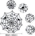 Hommtina 4 Pack Halloween Decorations Tablecloth Runner Black Lace Round Spider Cobweb Table Cover Fireplace Mantel Scarf Spiderweb with 60 Pcs 3D PVC Scary Black Bat Sticker Halloween Party Supplies