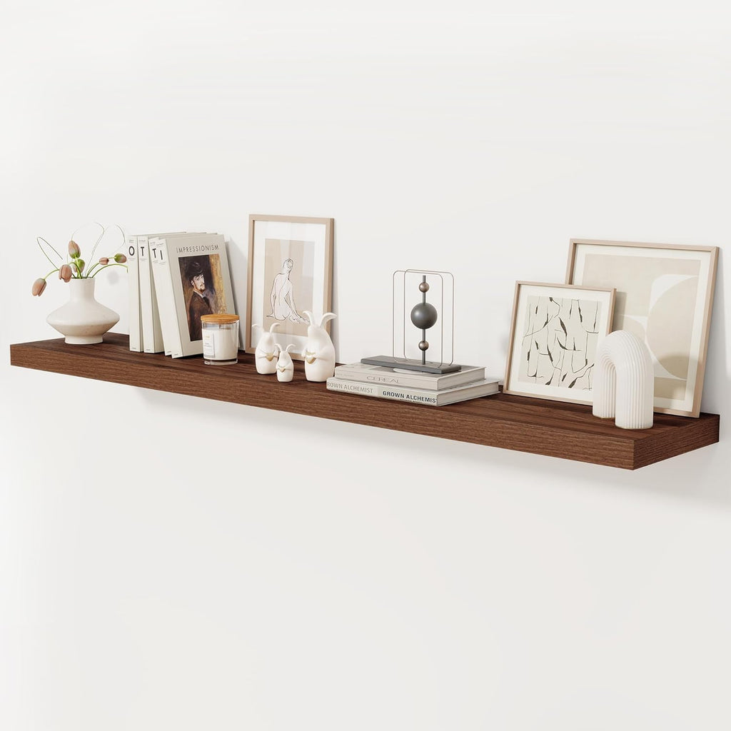 Fun Memories 72 Inch Floating Shelf, 12 Inch Deep Wall Shelf for Fireplace Mantel, Deep Storage Shelves for Home & Office, Wall Shelves with Invisible Bracket, Walnut, Set of 1