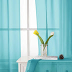 Aqua Sheer Curtains for Living Room 96 Inches Long 2 Pcs, Dual Rod Pockets - Image 7