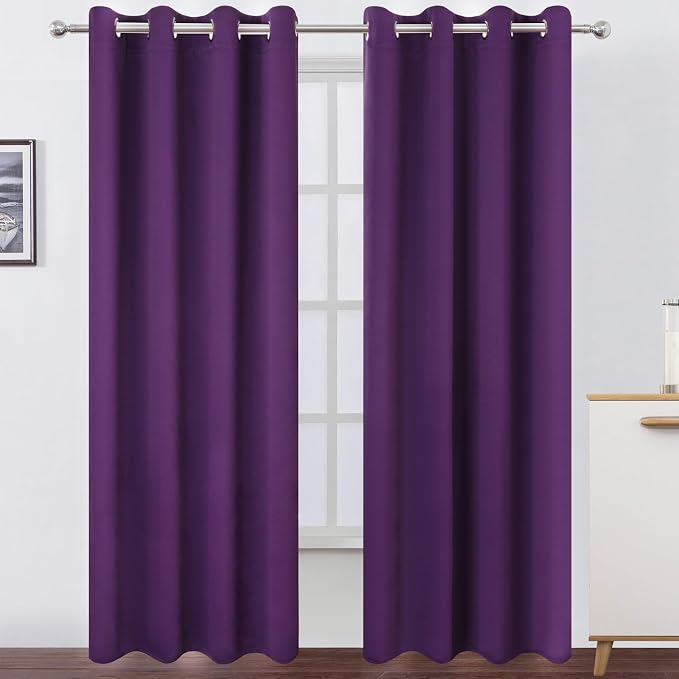 Blackout Curtains 52 x 90 Inch Long Purple Curtains Set of 2 Panels Room by Lemomo