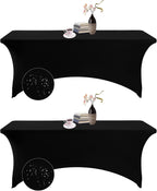 2Pack Spandex Waterproof Rectangular Table Covers, 6FT, Black, Stretchable, Stain Resistant, All-Season, Tablecloth for Party, Wedding, Banquet, Events