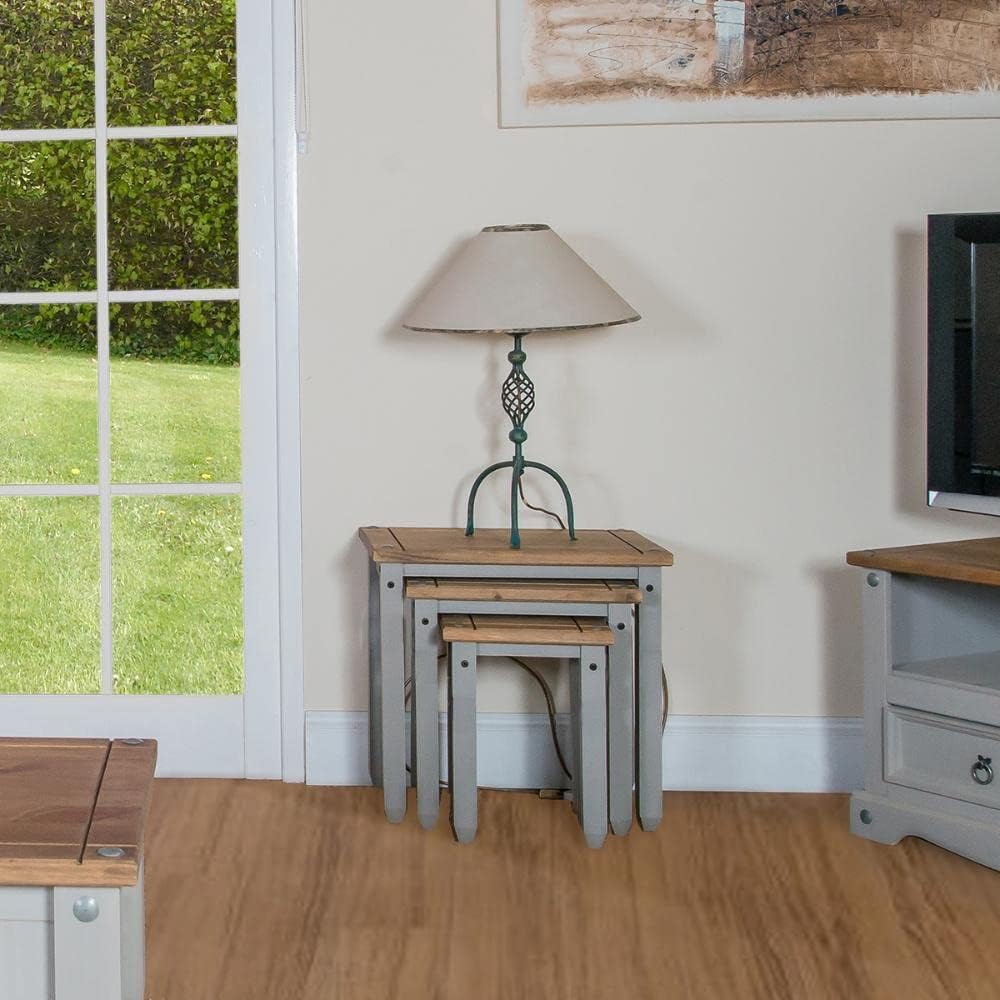 Wood Nest of 3 Tables Corona Gray