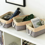 TheWarmHome Storage Bins for Organizing,Sturdy Storage Basket, Decorative Foldable Storage Baskets for Shelves Closet Toy (Gold&Grey Medium - 3 Pack 13.8L×9.8W×6.7H inch)