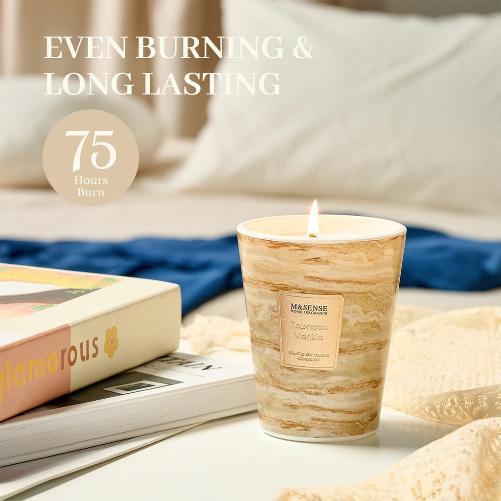 M&SENSE TobaccoVanilla Scented Candles for Home, Lead-Free Wick Highly Scented Jar Candles, 14.1 Oz 80 Hours Lasting Burning Candles Gifts for Women, Relaxing Aromatherapy Candle for Stress Relief