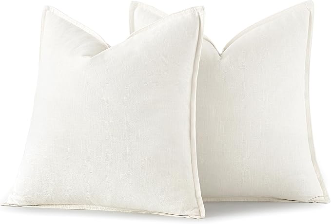 MIULEE Decorative Linen Pillow Covers 16x16 Inch Cream White | Boho Farmhouse​ - Image 6