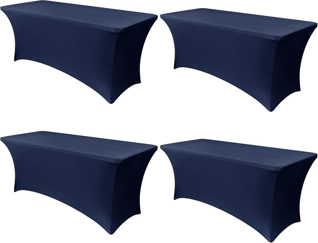 Obstal 6ft Stretch Spandex Table Cover - 4 Pack Universal Rectangular Fitted Tablecloth Protector for Wedding, Banquet and Party (Navy Blue, 72L x 30W x 30H Inches)