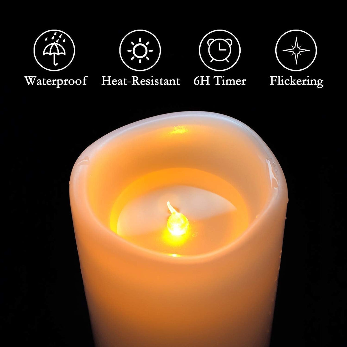 Homemory 4" x 8" Waterproof Outdoor Flameless Candles, Battery Operated Flickering LED Pillar Candles with Remote and Timers for Indoor Outdoor Lanterns, Long Lasting, Large, Dark Ivory, Set of 4