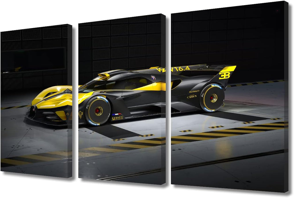 TUMOVO Canvas Prints Yellow and Black Sports Car Wall Art Modern Home Decor Speedy Car in the Garage Poster Living Room Boys Bedroom Decoration Artwork Painting Framed Ready to Hang, 36" Wx24 H