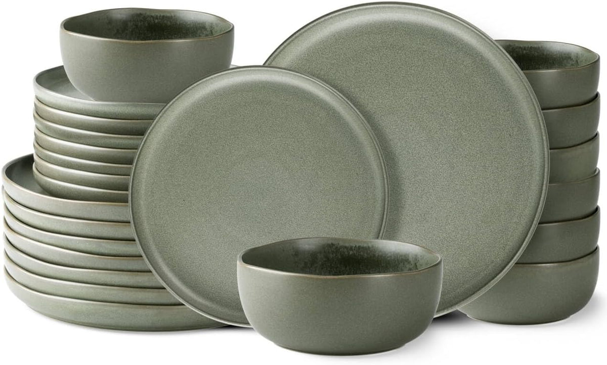 AmorArc Dinnerware Sets, Wavy Rim Plates and Bowls Sets,Highly Chip and Crack Resistant | Dishwasher & Microwave & Oven Safe Dishes set, Service for 8 (24pc)
