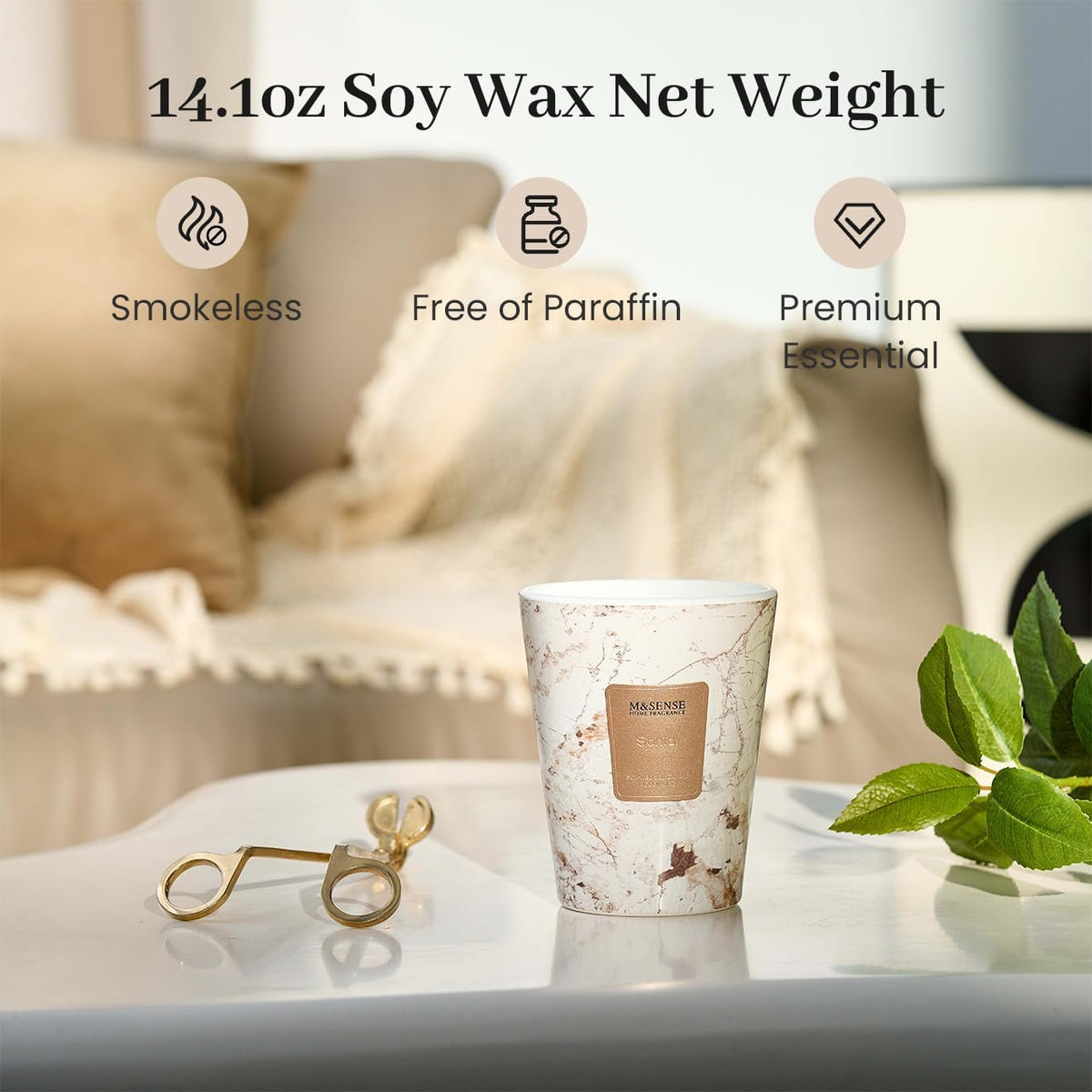 M&SENSE Santal Scented Candles for Home, Lead-Free Wick Highly Scented Jar Candles, 14.1 Oz 80 Hours Lasting Burning Candles Gifts for Women, Relaxing Aromatherapy Candle for Stress Relief