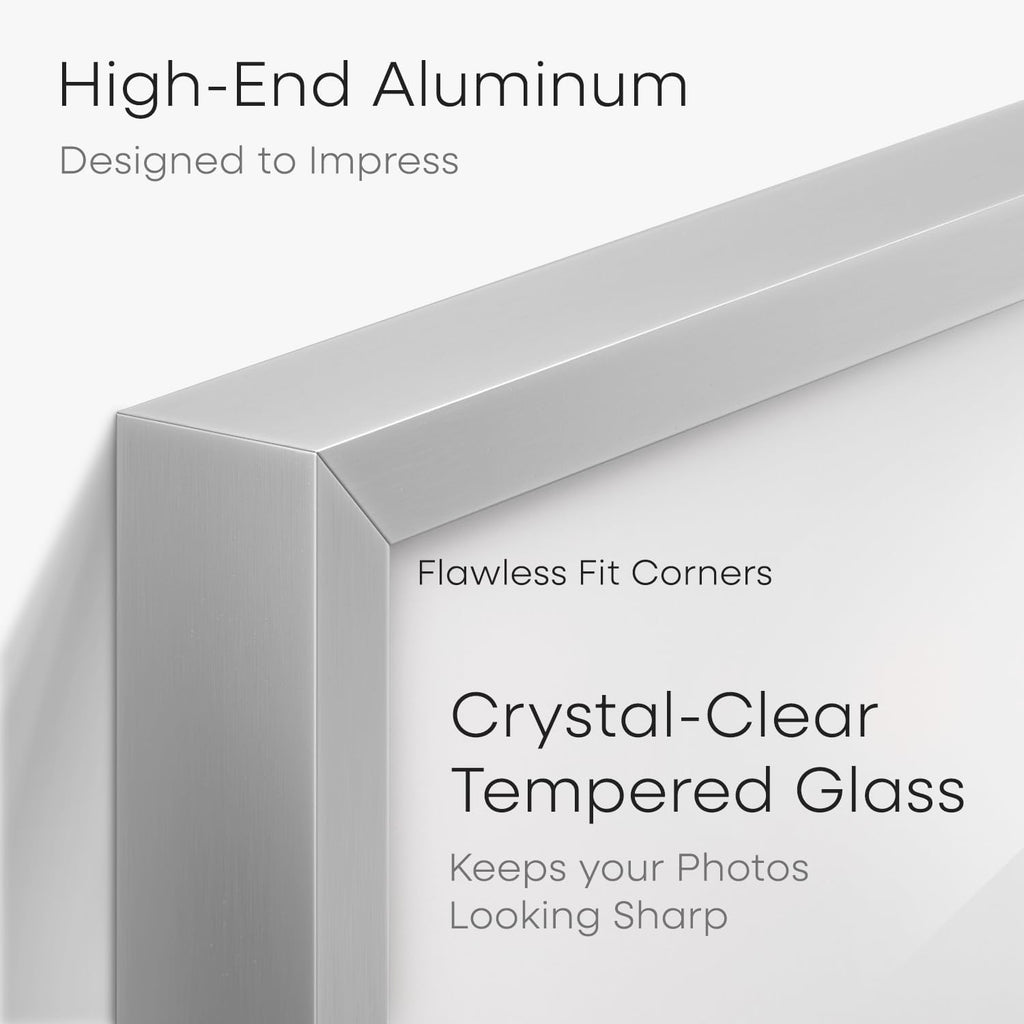 Homeforia 5x7 Picture Frame Silver, High End Metal 5 x 7 Silver Frames with Mat 4 x 6 Print, 5by7 Desk Frame Matted to 4x6 inch Photo, 5 by 7 Wall or Tabletop Frame, Tempered Glass, Wall Kit, Set of 1