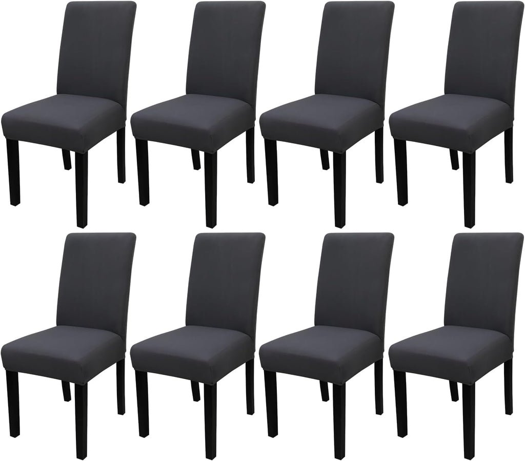 JQinHome Dining Room Chair Covers Set of 8, High Stretch Chair Slipcover Removable Washable Chair Seat Protector Cover for Home Party Hotel Wedding Ceremony (Grey)