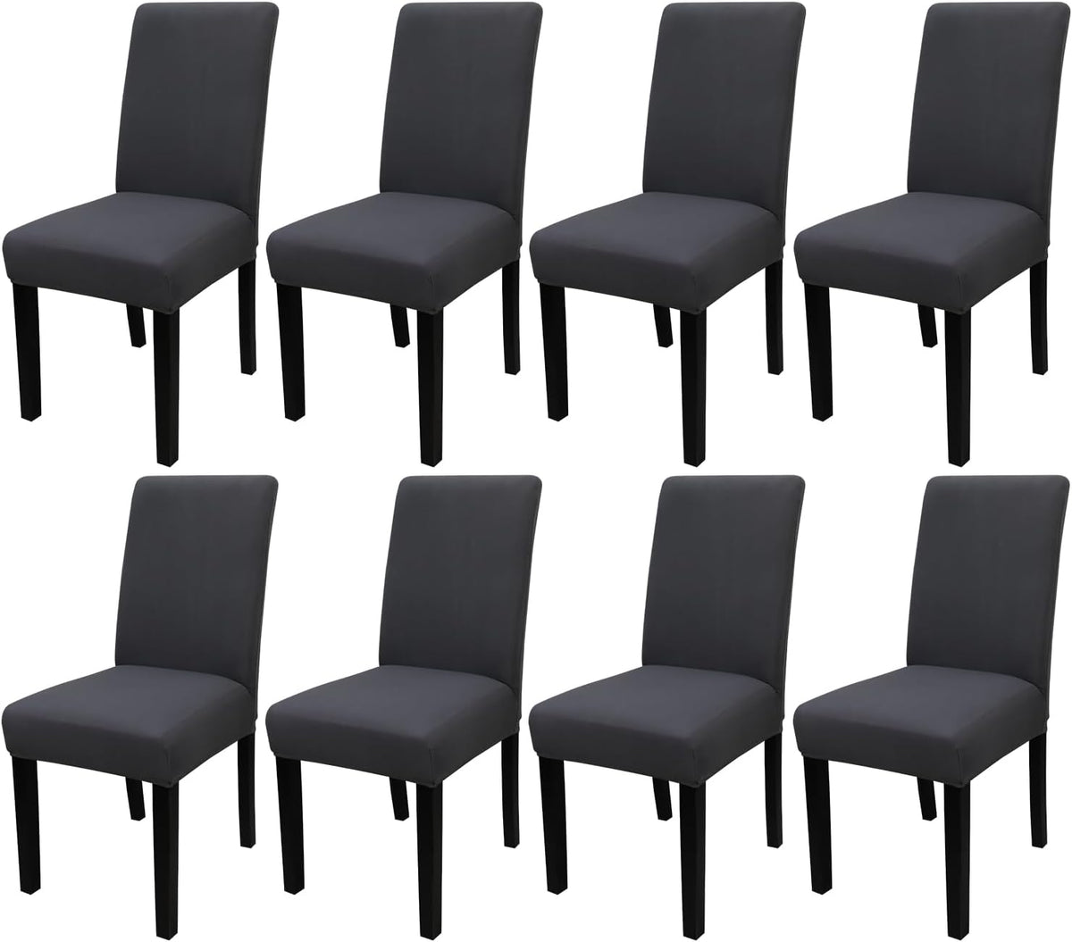JQinHome Dining Room Chair Covers Set of 8, High Stretch Chair Slipcover Removable Washable Chair Seat Protector Cover for Home Party Hotel Wedding Ceremony (Grey)
