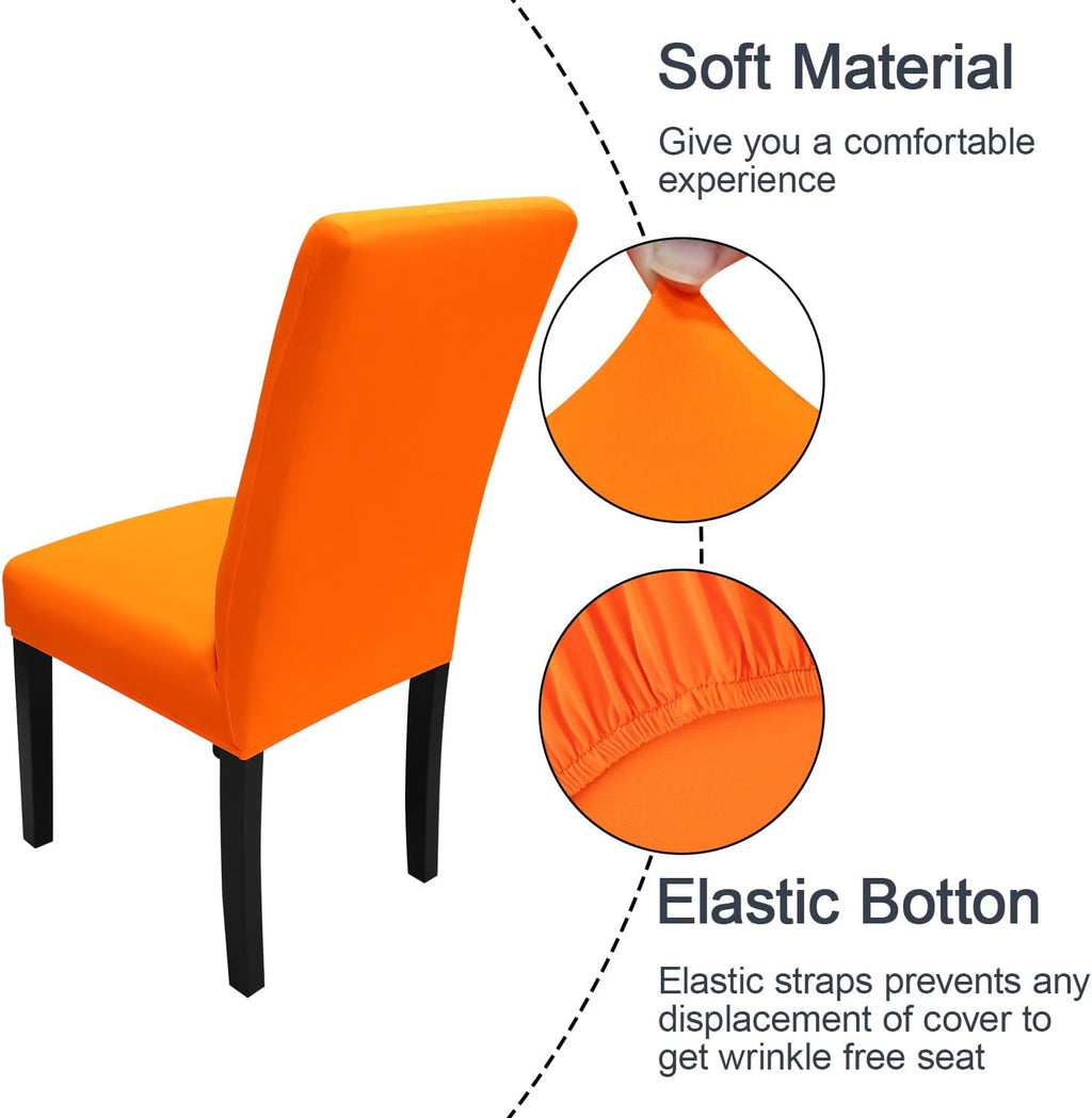 JQinHome Dining Chair Slipcover, High Stretch Removable Washable Chair Seat Protector Cover Set of 6,Chair Covers for Halloween Dining Room, Kitchen,Home Party,Wedding Ceremony(Orange, 6PC)