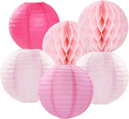 Rose Hot-Pink Party Decorations Streamers - 14pcs Girl Birthday Baby Shower Paper Lanterns Fan,Tissue Pom Poms,Honeycomb Balls,Bachelorette Bridal Wedding Engagement Supplies Decor Lasting Surprise