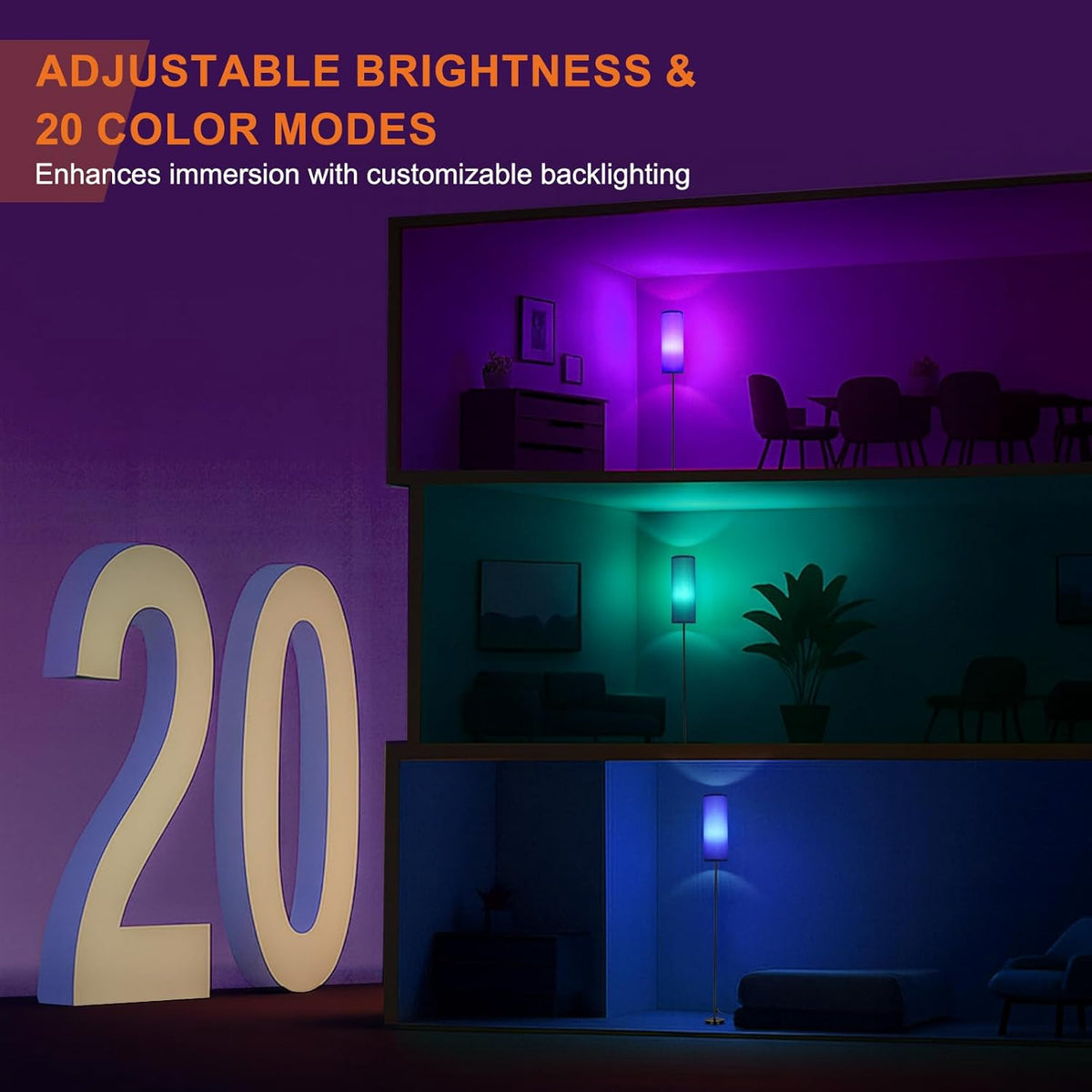 FRIDEKO HOME Floor Lamps for Living Room Bedroom, Dimmable 3 Colors Temperature & Brightness, Tall Standing Lamps, Corner Lamp with Multicolor, 800LM, 9W RGB LED Bulb, Navy Blue Shade