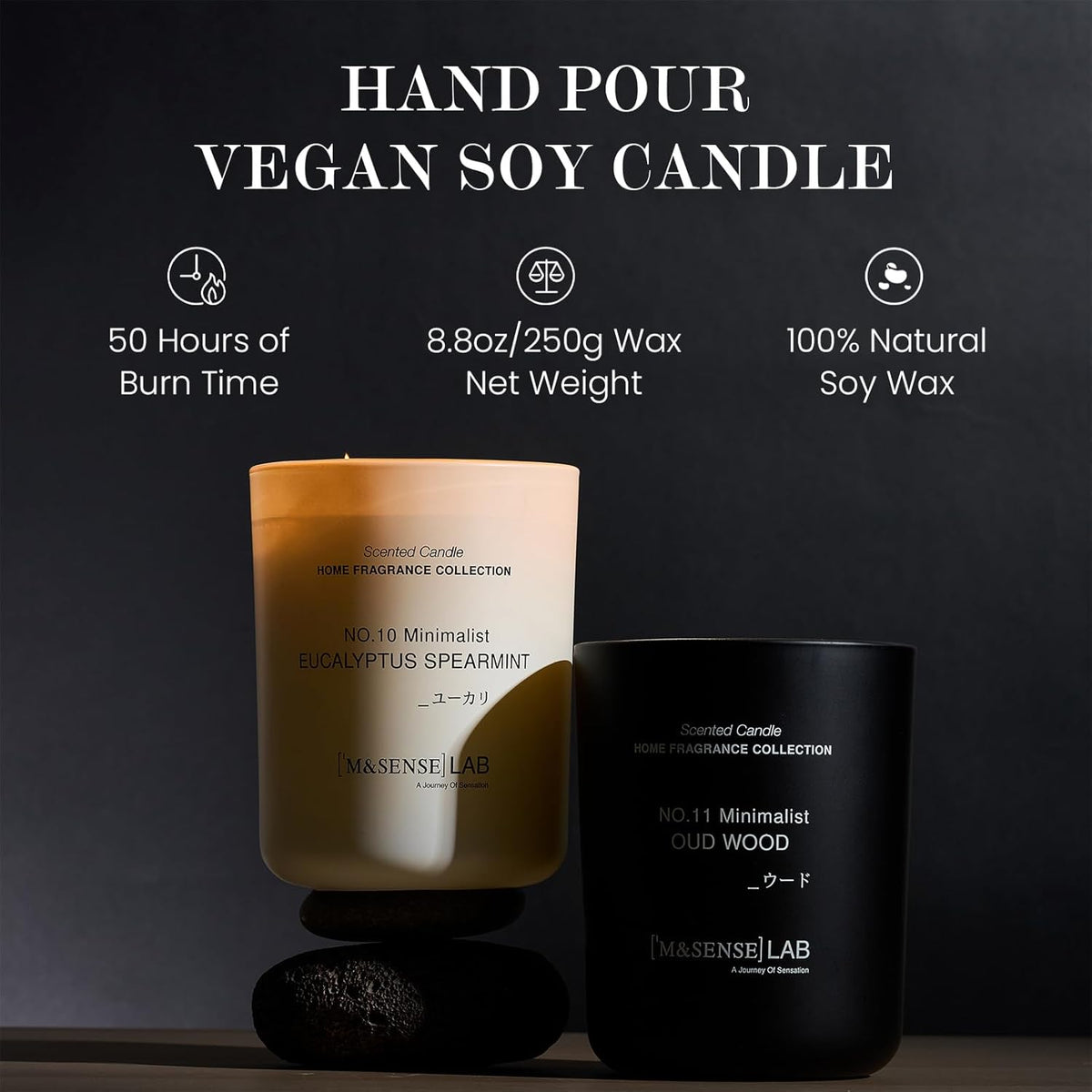 M&SENSE Natural Soy Candle| Oud Wood | 8.82 oz, 50H Burn | Minimalist Scented Candle for Relaxation, Gifting, Home Décor | for Bedroom, Office, Party Medium