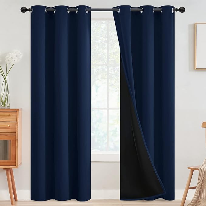 SimpleHome Navy Blue 100% Blackout Curtains Room Darkening Living Room 84 | by SimpleHome