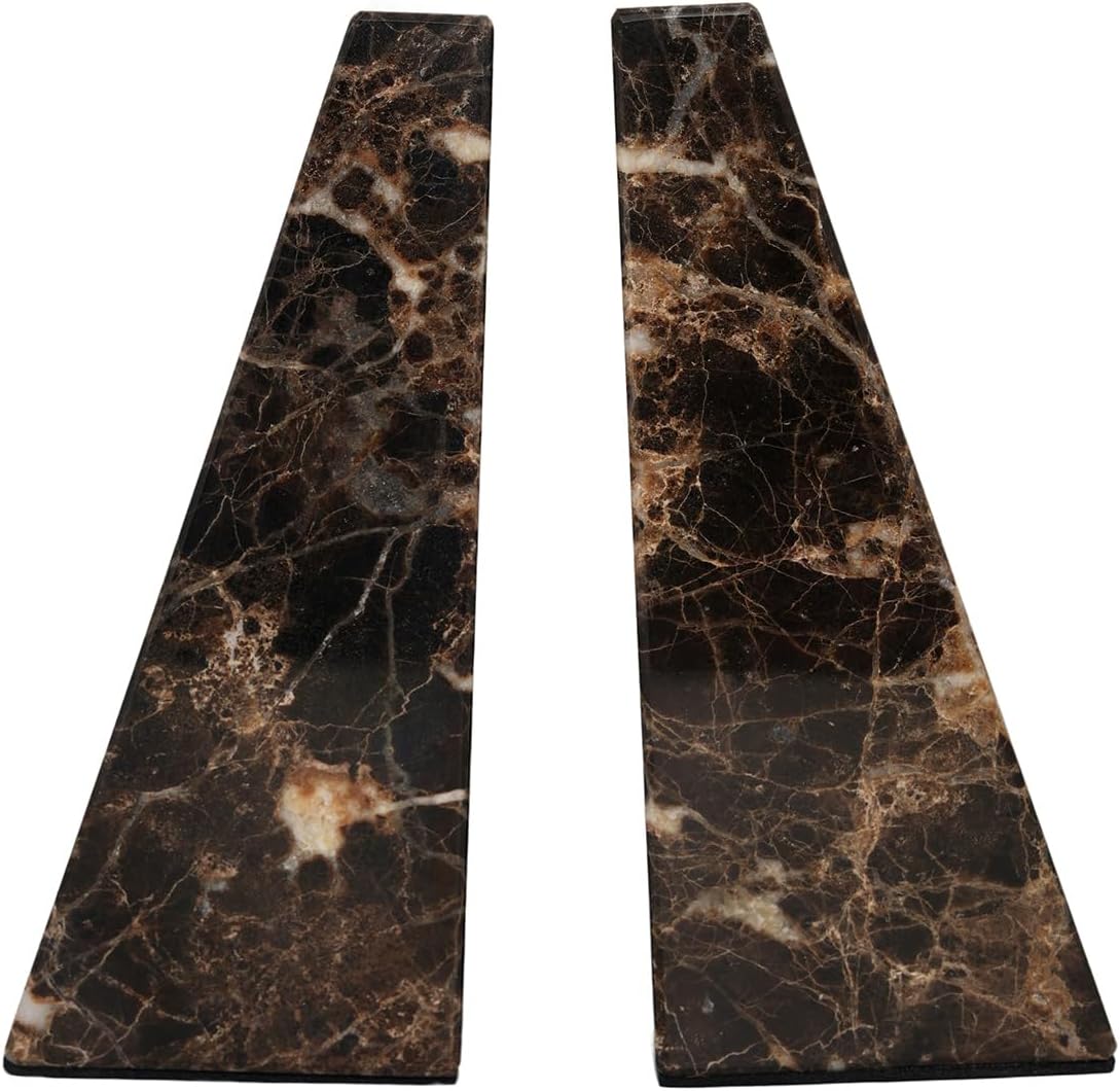 Decorative Bookends for Bookshelves, Set of 2 Marble Bookends for Living Room, Office, Bedroom, Heavy Duty,2 Pieces, Brown