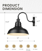 zeyu 11 Inch Modern Gooseneck Barn Light, 1-Light Wall Sconces, Industrial Wall Lantern for Porch, Kitchen, Black Finish, 016-1B BK