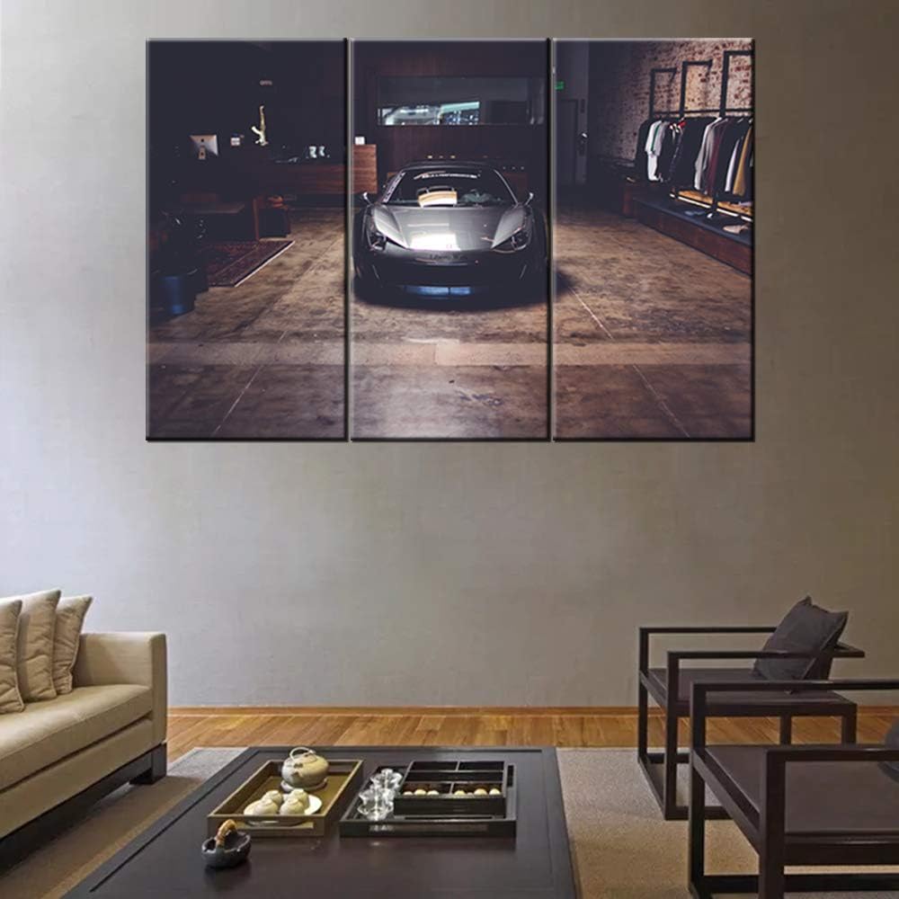 TUMOVO Canvas Print Wall Art Painting Black Speedy Racing Car Picture Sports Car Modern Giclee Prints Stretched and Framed Artwork - 28 x 14inch x 3 Panel