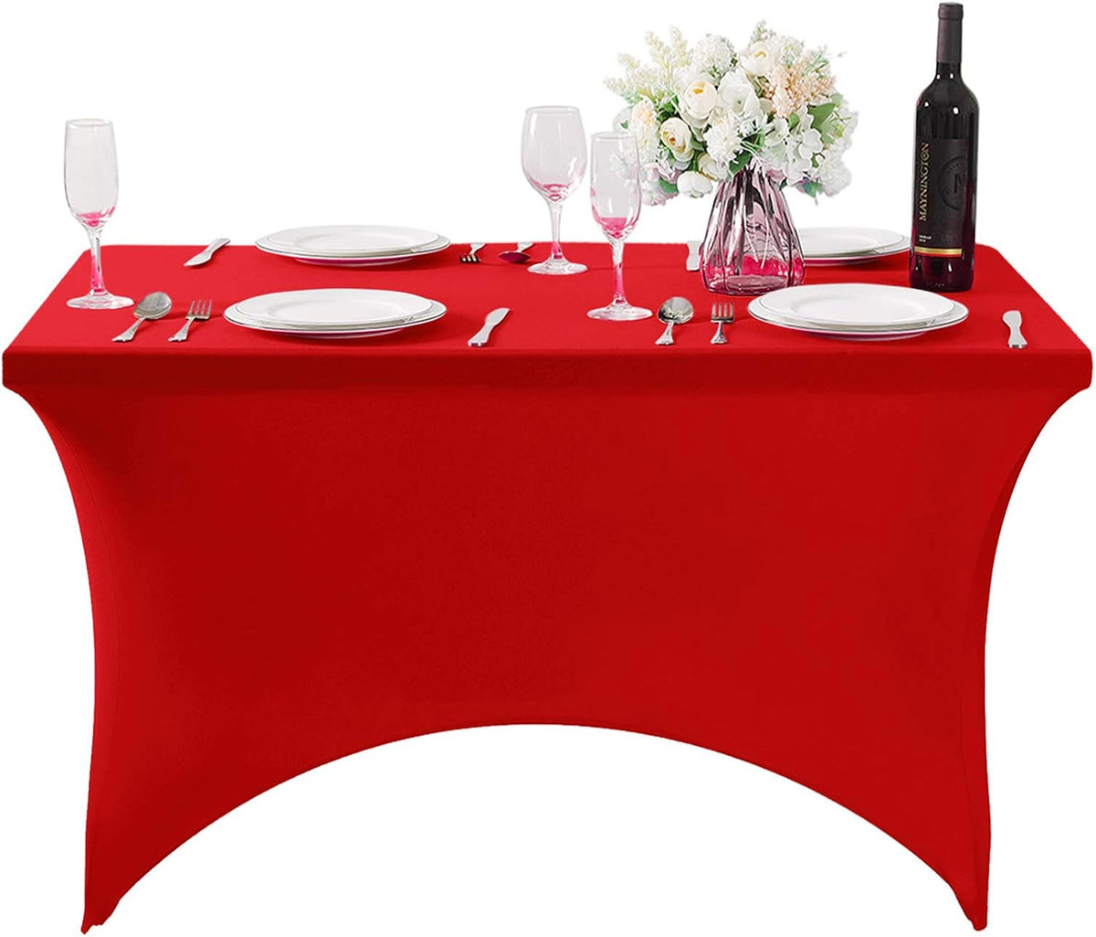 2Pack Spandex Table Cover for 4FT or 6ft or 8ft Table Universal Fitted Stretch Tablecloth for Party, Banquet, Wedding and Events-Red