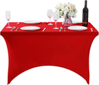 SuperO Waterproof Spandex Table Cover for 4FT Table Universal Fitted Stretch Tablecloth for Party, Banquet, Wedding and Events-Red