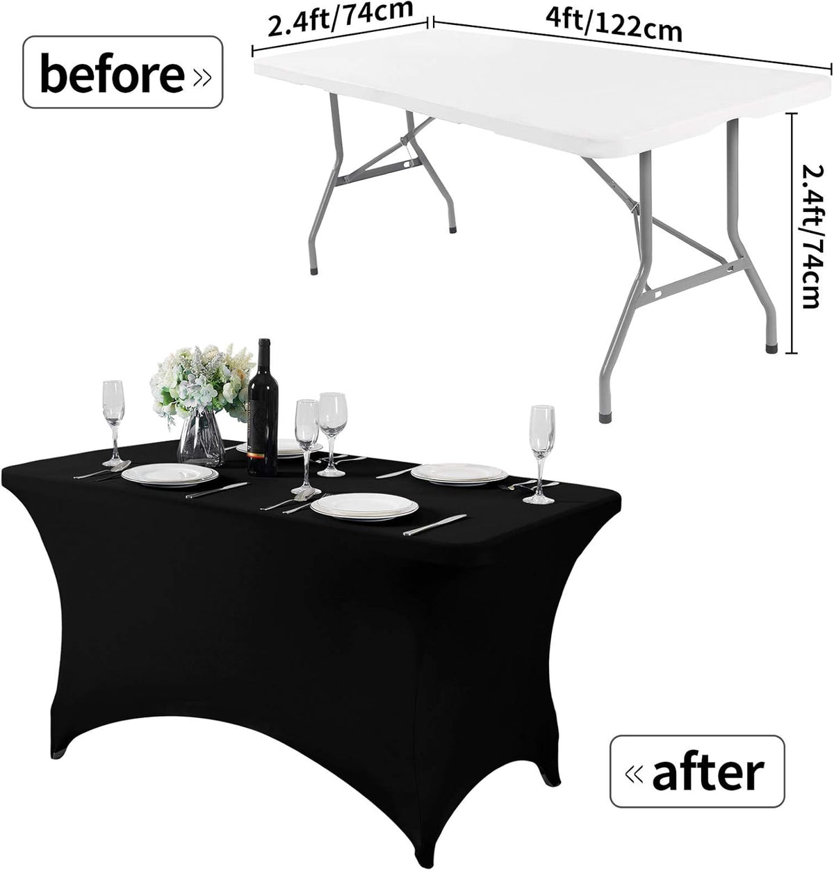 Spandex Table Cover for 4FT or 6ft or 8ft Table Universal Fitted Stretch Tablecloth for Party, Banquet, Wedding and Events-Black