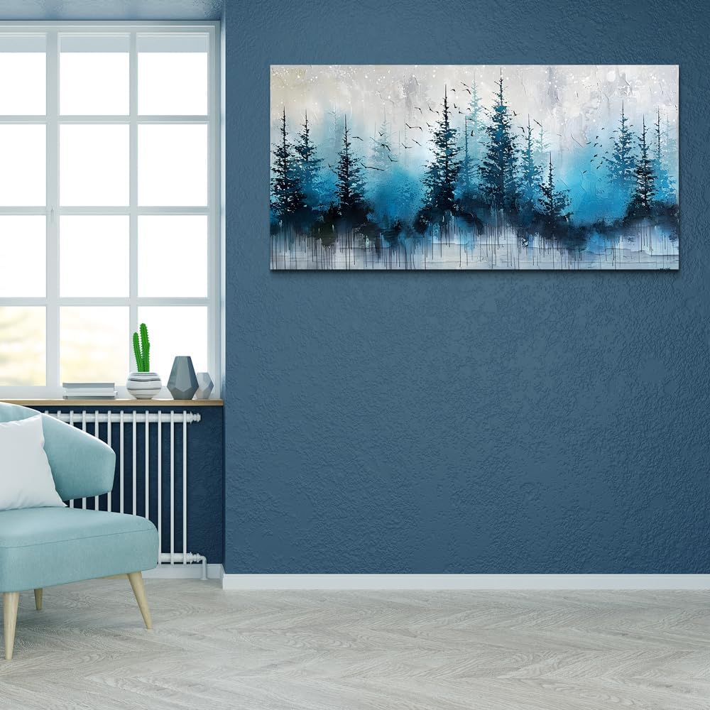 hyidecorart Large Wall Art For Living Room Framed Wall Decor For Office Bedroom Decoration Scenery Abstract Wall Painting Misty Forest Trees Pictures Artwork Canvas Prints Home Room Decor 48"X 24"