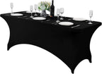 Spandex Table Cover for 6Ft or 4fT or 8ft Table Universal Fitted Stretch Tablecloth for Party, Banquet, Wedding and Events-Black