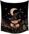 Whimsical Witch Pig Tapestry Wall Hanging Cute Farmhouse Animal Tapestry Aesthetic Moon and Stars Pictures Print Cottagecore Witchy Halloween Artwork Tapestries Decor for Living Room Bedroom 30x40inch