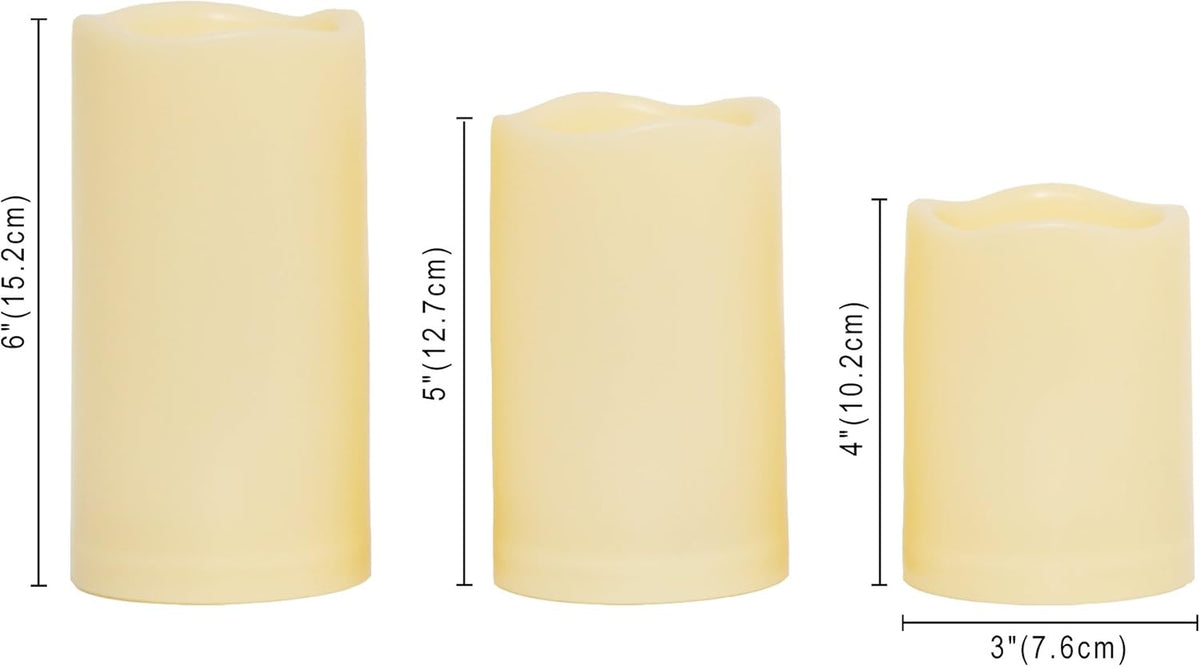 CANDLE CHOICE Waterproof Outdoor Battery Operated Flameless Candles with Remote Timer Plastic Realistic Flickering Fake Electric LED Pillars for Lantern Garden Wedding Christmas Decorations 3 Pack