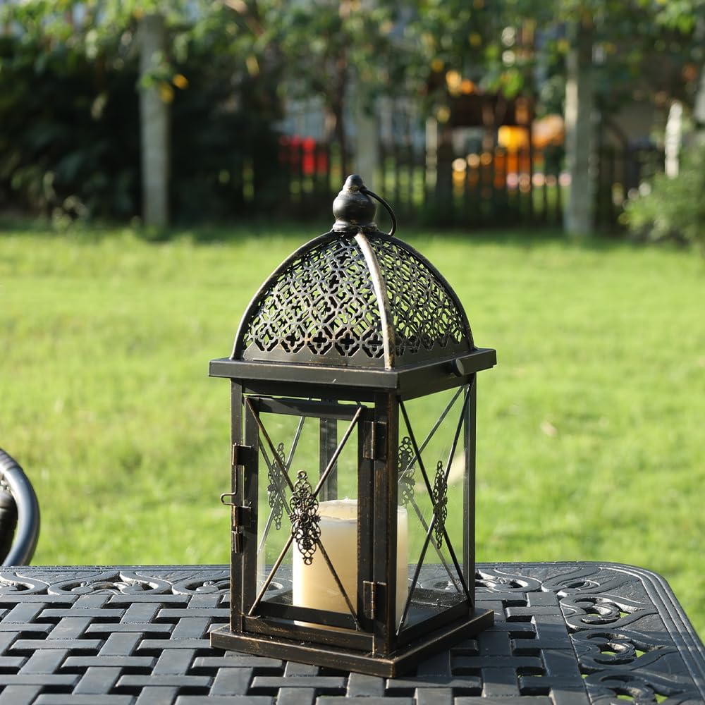 NEEDOMO 14.4" Outdoor Lantern, Large Vintage Lanters Decorative Indoor with Clear Glass, Metal Candle Lantern Decor for Home, Table, Patio, Front Porch, Rustic Farmhouse Wedding Shelf