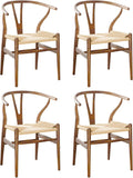 Wishbone Chair Natural Solid Wood Dining Chair/Hans Vegner Y Chair Rattan and Wood Accent Armrest Chairs Set of 4(Ash Wood - Walnut)